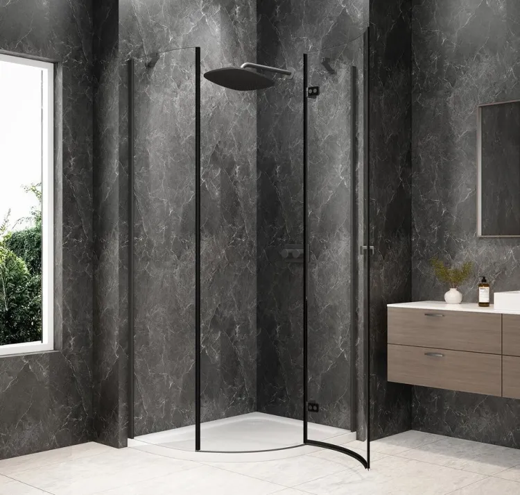 GLOBE GUN METAL kabina prysznicowa półokrągła 900x800mm, szkło czyste, prawe