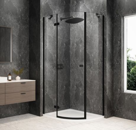 Przejdź do produktu GLOBE BLACK kabina prysznicowa półokrągła 1000x900mm, szkło czyste, lewe