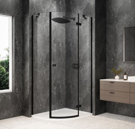 Przejdź do produktu GLOBE BLACK kabina prysznicowa półokrągła 1000x900mm, szkło czyste, prawe