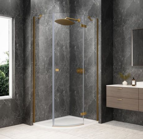 Przejdź do produktu GLOBE GOLD MATT kabina prysznicowa półokrągła 1000x900mm, szkło czyste, prawe