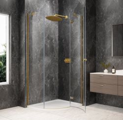 GLOBE GOLD MATT kabina prysznicowa półokrągła 1000x900mm, szkło czyste, prawe