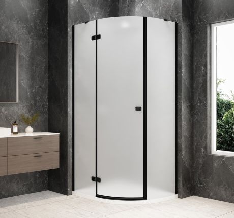 Przejdź do produktu GLOBE BLACK kabina prysznicowa półokrągła 1000x900mm, szkło matowe, lewe