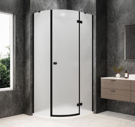 Przejdź do produktu GLOBE BLACK kabina prysznicowa półokrągła 1000x900mm, szkło matowe, prawe