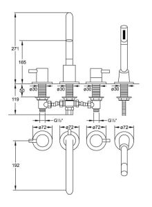 Bateria wannowa 4-otworowa Steinberg seria 100 chrom 1002400