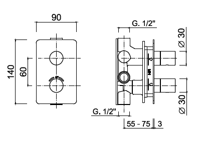 Przejdź do produktu Bateria prysznicowa podtynkowa 3-drożna termostatyczna Giulini Futuro 8277 czarny mat