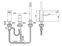  Bateria wannowa 3-otworowa Kohlman Foxal QB241F chrom rys. tech.