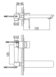 Bateria umywalkowa podtynkowa Kohlman Foxal QW185F chrom rys. tech.