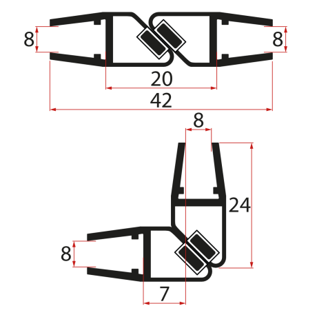 Przejdź do produktu Magneticé tesnení 45°, sklo 8/8mm, czarny