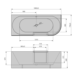 PORTAS L asymetryczna wanna z drzwiami, 180x75x60cm, biały