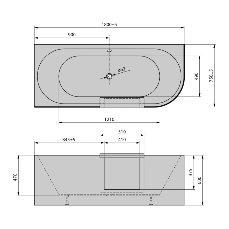 PORTAS L asymetryczna wanna z drzwiami, 180x75x60cm, biały