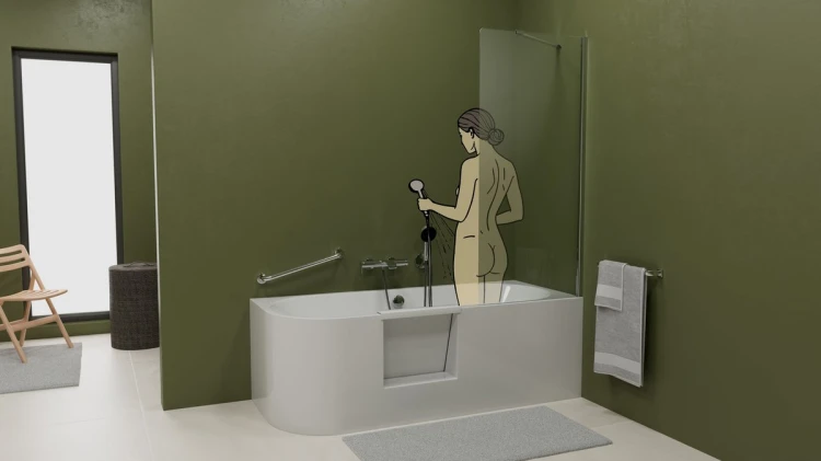 PORTAS R asymetryczna wanna z drzwiami, 180x75x60cm, biały