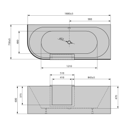 PORTAS R asymetryczna wanna z drzwiami, 180x75x60cm, biały