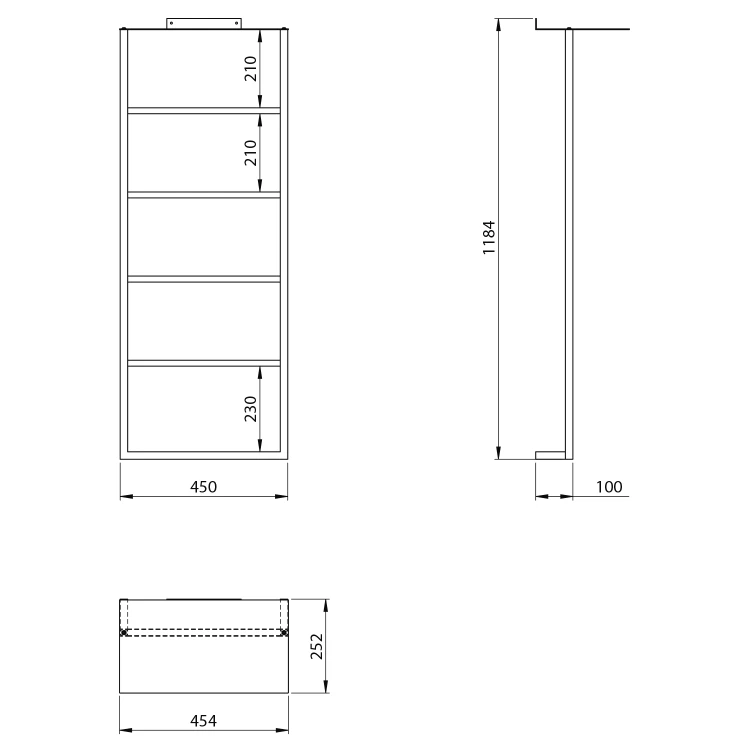 SKA ścienny wieszak na ręczniki z półką 454x1184x252mm, czarny mat