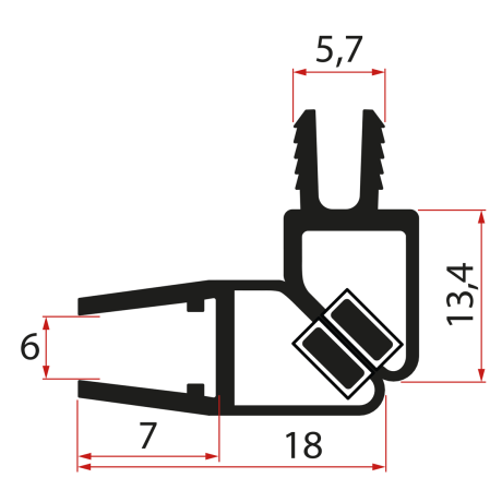Przejdź do produktu Zestaw uszczelek magnetycznych, 45°, szkło 6mm i profil, 2000mm, czarny