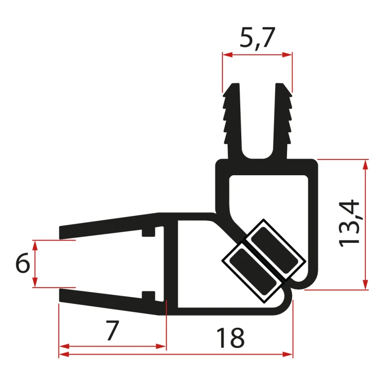 Zestaw uszczelek magnetycznych, 45°, szkło 6mm i profil, 2000mm, czarny