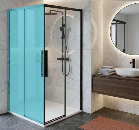 Przejdź do produktu LUXOR BLACK drzwi prysznicowe wejście z rogu 800mm, szkło czyste