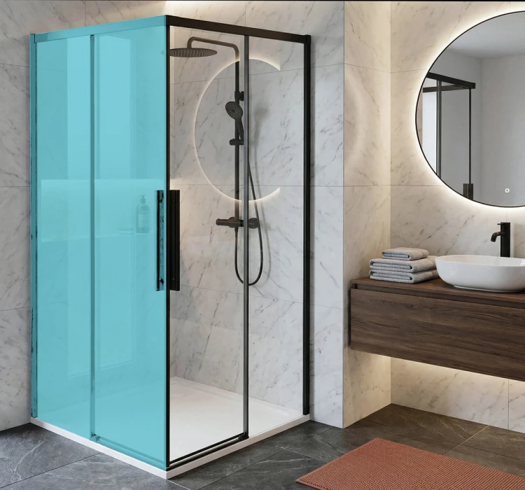 LUXOR BLACK drzwi prysznicowe wejście z rogu 800mm, szkło czyste