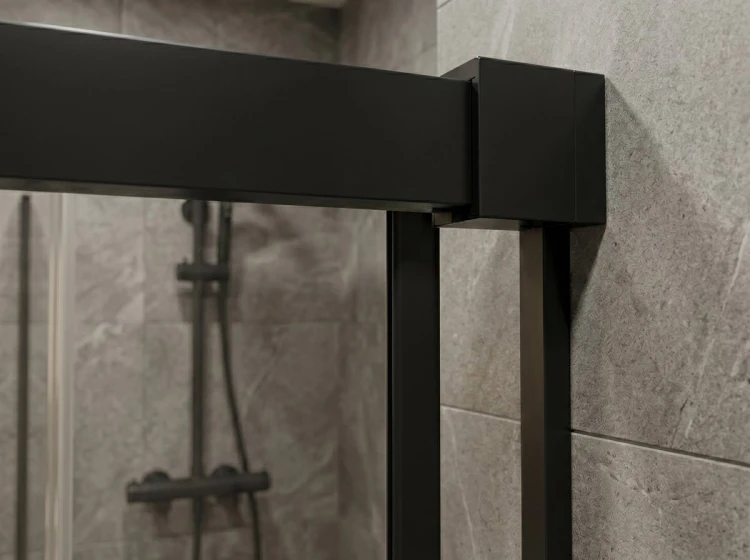 LUXOR BLACK drzwi prysznicowe wejście z rogu 800mm, szkło czyste
