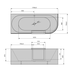 PORTAS L asymetryczna wanna z drzwiami, 170x75x60cm, biały