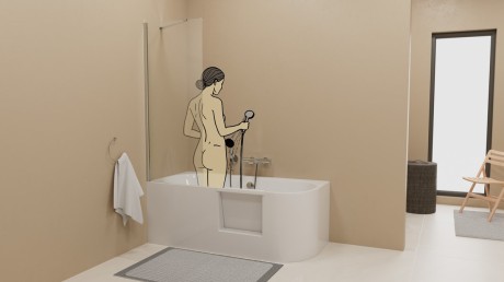 Przejdź do produktu PORTAS L asymetryczna wanna z drzwiami, 160x75x60cm, biały