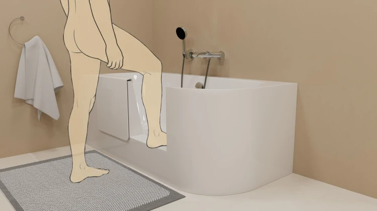 PORTAS L asymetryczna wanna z drzwiami, 160x75x60cm, biały