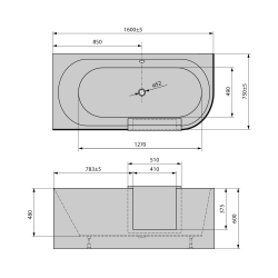 PORTAS L asymetryczna wanna z drzwiami, 160x75x60cm, biały