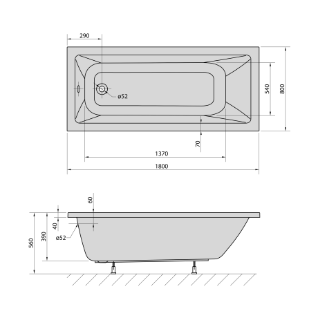 Przejdź do produktu NOEMI wanna prostokątna 180x80x39cm, czarny mat