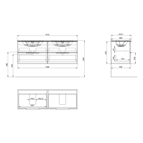 Przejdź do produktu CIRASA szafka umywalkowa 139,6x52x46cm, dąb cuneo