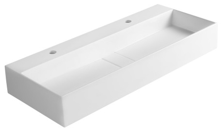 Przejdź do produktu CUBIS umywalka kompozytowa, 100x40cm, dwa otwory na baterię, biały