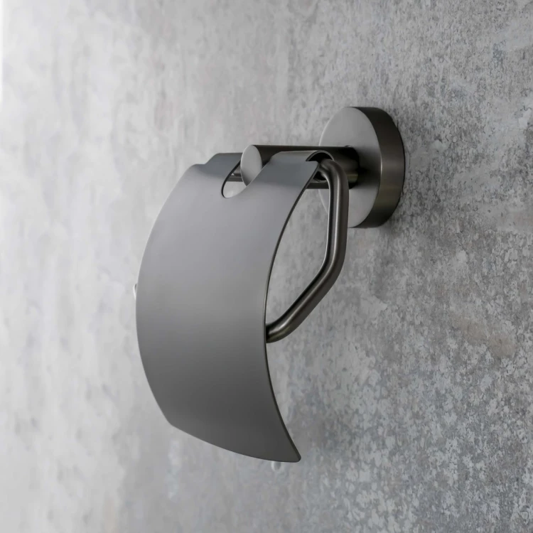 X-ROUND GUN METAL wieszak na papier toaletowy, z klapką, gun metal