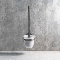 X-ROUND GUN METAL wisząca szczotka do WC, szkło mleczne, gun metal