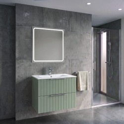 CIRASA Szafka łazienkowa 70cm z umywalką i lustrem LED, 2 szuflady, verde