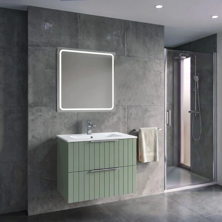 CIRASA Szafka łazienkowa 70cm z umywalką i lustrem LED, 2 szuflady, verde