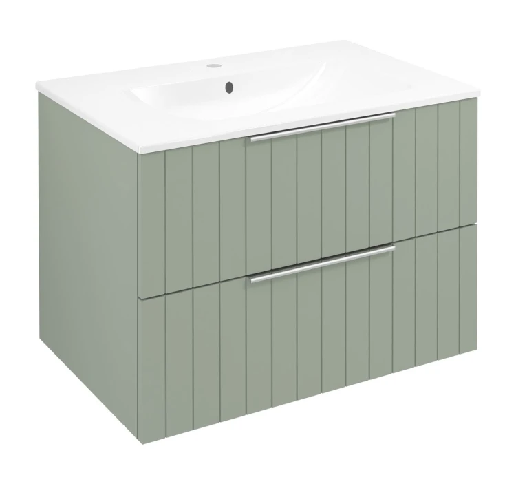 CIRASA Szafka łazienkowa 70cm z umywalką i lustrem LED, 2 szuflady, verde