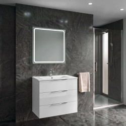 CIRASA Szafka łazienkowa 70cm z umywalką i lustrem LED, 3 szuflady, biały połysk