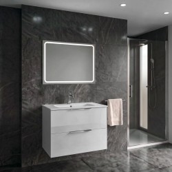 CIRASA Szafka łazienkowa 80cm z umywalką i lustrem LED, 2 szuflady, biały połysk