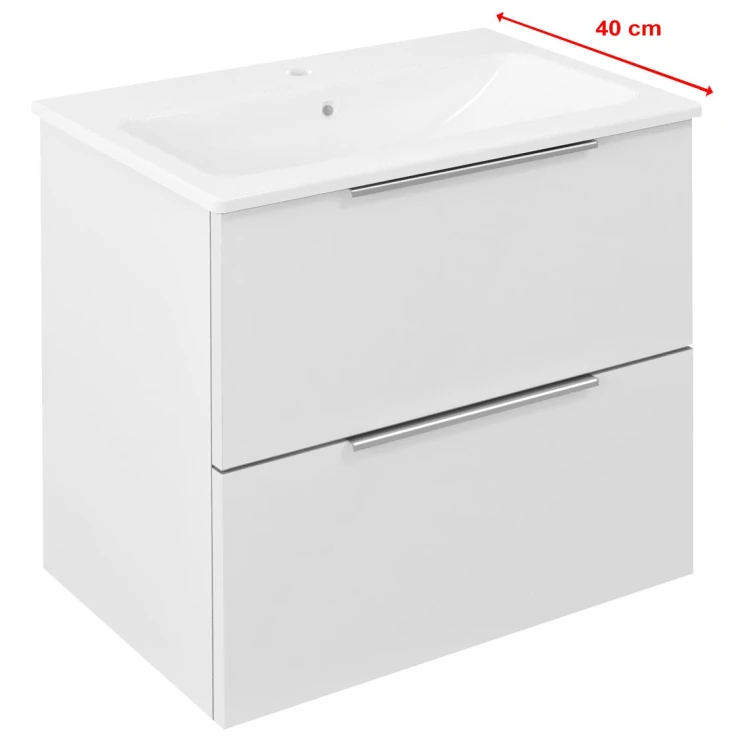 CIRASA Szafka łazienkowa 60cm z wąską umywalką i lustrem LED, 2 szuflady, biały połysk