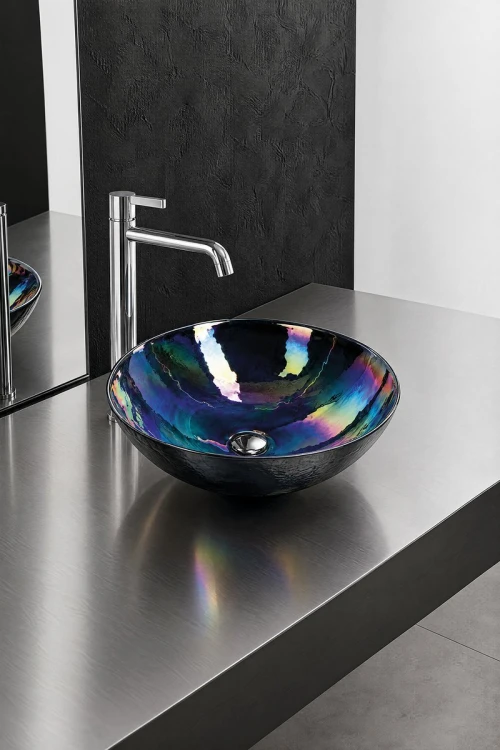 DECORA NERO MURANO umywalka szklana nablatowa, średnica 41cm, czarny