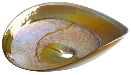Przejdź do produktu DECORA NERO MURANO umywalka szklana nablatowa, 51x45cm, owalne, ivory/topaz