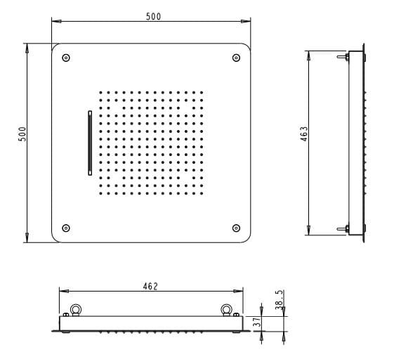 Deszczownica natryskowa kwadratowa 50x50 cm stal nierdzewna Sphera Cosmo SD4957553CR - rysunek techniczny