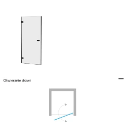 Drzwi jednoskrzydłowe wahadłowe mocowane bezpośrednio do ściany, bez dodatkowej szyby bocznej; montaż lewo- lub prawostronny; szerokość 70–100 cm, wys