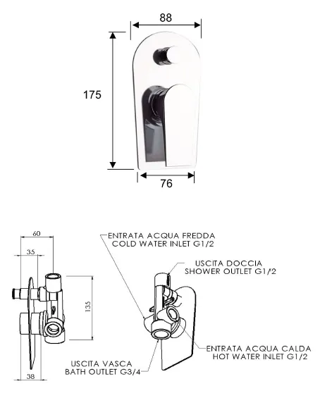 Bateria prysznicowa podtynkowa 2-drożna Sapho Axamite AX42 chrom