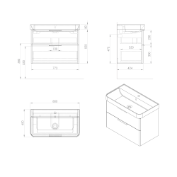 DENEB szafka umywalkowa 77,3x55x42,4cm, dąb emporio