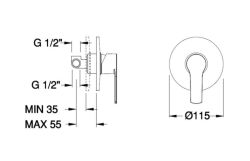 Bateria prysznicowa podtynkowa Frisone Sprint SP 00015 rysunek techniczny