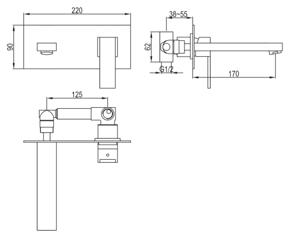 Bateria umywalkowa podtynkowa z wylewką 17 cm Kohlman Excelent QW185H chrom rys. tech.