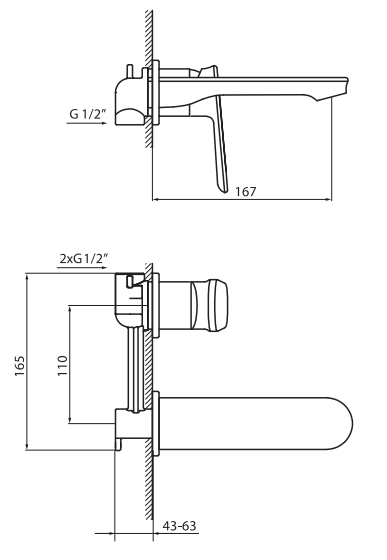 Bateria umywalkowa ścienna chrom Vedo Otto VBO8012 