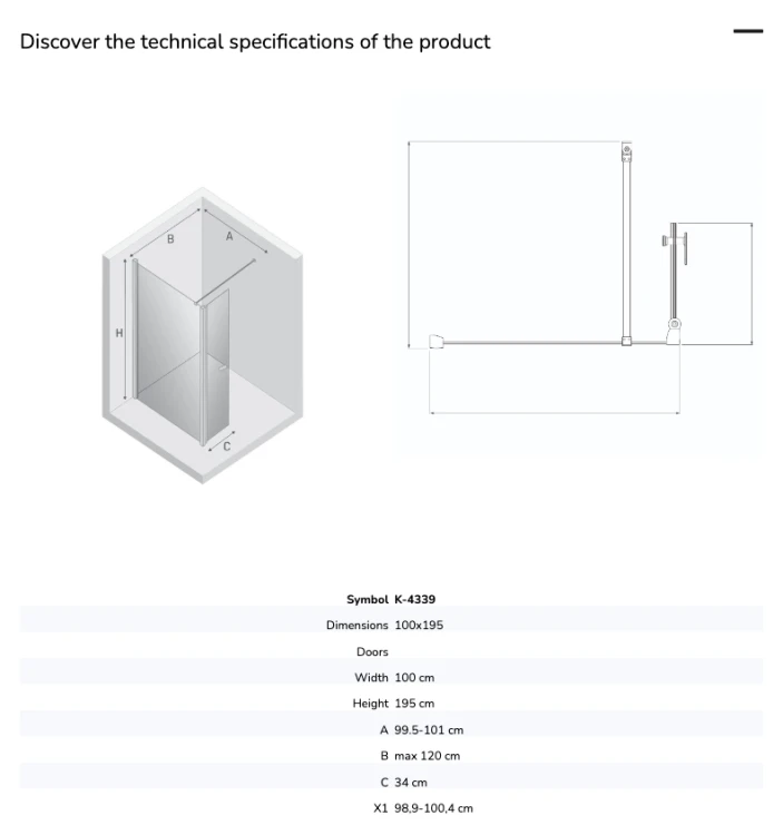 Uniwersalne kabiny prysznicowe, które można montować po dowolnej stronie. Dostępne w rozmiarach od 50x195 cm do 120x195 cm.