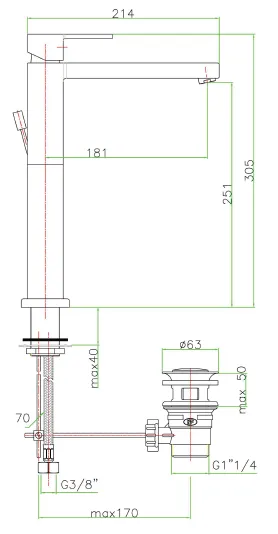 Bateria umywalkowa 30 cm wysoka z długą wylwką z perlatorem Sapho Espada ES07 chrom