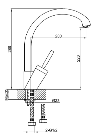 Bateria umywalkowa Kohlman Maxima QB156M chrom rys. tech.