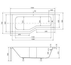 Kabino-wanno Integra 150x75 lewa rysunek techniczny